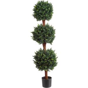 Pure Garden Artificial Tree - 5FT Faux Hedyotis Topiary Ball Plant in Weighted Pot - Fake Plants for Indoor Display or Front Porch Decorations