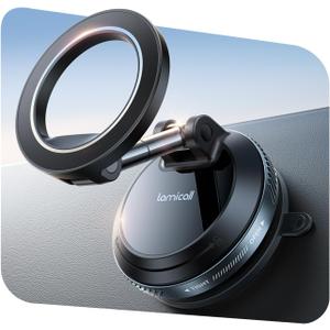 Lamicall Car Phone Holder Mount - [Upgraded Nano Gel Vacuum Suction] Phone Holders for Your Car Dashboard Windshield, 360 Strong Magnetic Phone Holder for Car Mount for iPhone 17 Pro Max Wall Mounts