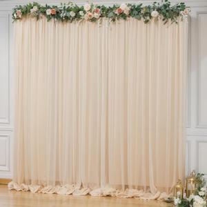 10x10ft Champagne Tulle Backdrop Curtain for Parites, Sheer Backdrop Curtains for Wedding Baby Shower Birthday Party Photo Shoot Decorations (10ft x 10ft(2 Panels 5*10ft))