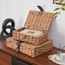 Wicker Storage Basket with Lid, 2-Piece Set Decorative Box with Lid, Water Hyacinth Woven Decorative Box for Shelf, Coffee Table, Console Table, Home Decor
