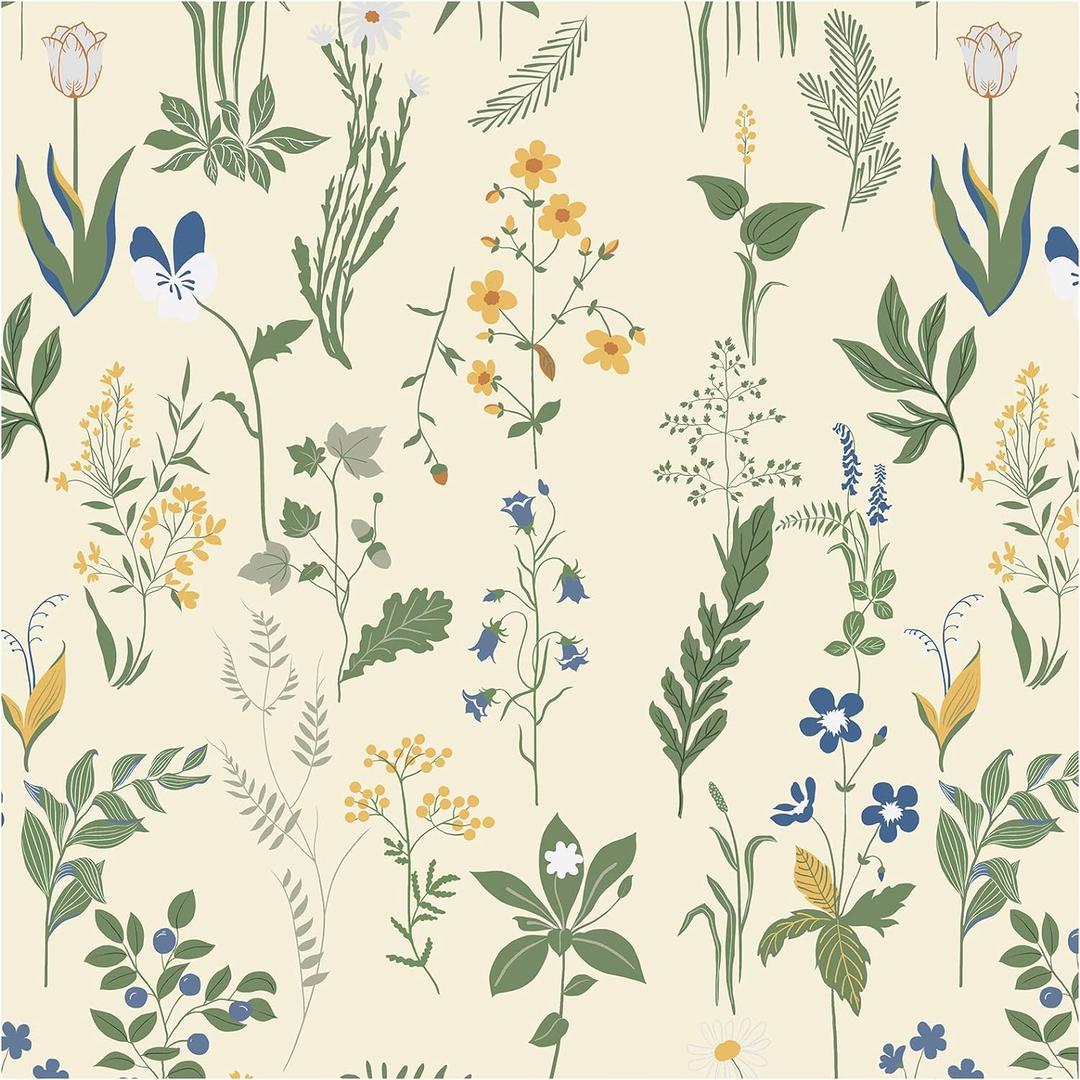 Floral Peel and Stick Wallpaper Light Beige 17.7 x 197 Inches Boho in Removable Wallpaper for Bedroom Bathroom Easy Peel Off Contact Paper Renter Friendly Wall Paper