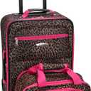 Rockland Fashion Softside Upright Luggage Set, Expandable,Lightweight,Telescopic Handle,Wheel, Pink Leopard, 2-Piece (14/19)