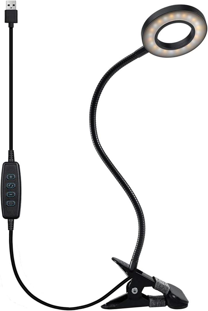 Clip Light Reading Lights 48 LED Clamp-on Desk Lamp with 3 Color Modes and 10 Brightness Dimmable, 360  Flexible Gooseneck Book Clamp Light for Video Conference Lighting Headboard