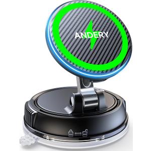 ANDERY Only for iPhone Magsafe Car Mount Charger [15W Wireless Faster Charging, 78+LBS Strongest Suction, 2400gf Strongest Magnetic] 360 Adjustable Car Phone Holder for All Smartphones & Cars
