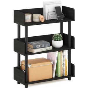 Furinno TURN-N-TUBE Display Shelf, 3-Tier Storage Shelves with Side Panels, Open Shelves Book Shelf with Rounded Corner Top Edges, for Organization and Storage, Living Room, Home Office, Espresso