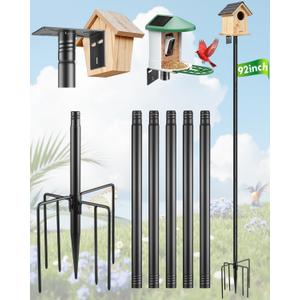 Smart Bird Feeder Pole Stand - 92 Inch Birdhouse Pole Heavy Duty Mounting Kits 7-Prong Base for Outdoor Metal Adjustable Bird Feeding Station for WildBird Watching Garden