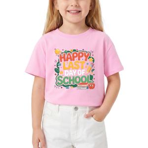 Last Day of School T-Shirt for Kids Toddler Funny Short Sleeve Tee Girls Boys Cotton 2T-8T (Pink)
