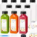 BOOMIBOO Juice Bottles with Caps 10Pcs 12oz, Plastic Bottleswith Caps, Clear Reusable Water Bottle, Used for Juicing Bottles, Smoothie Bottle, Juice Containers - with 10Pcs Labels & Bottle Brush Transparent