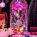 Valentines Day Rose Gifts for Her Women Birthday Gift Galaxy Glass Rose in Glass Dome Forever Eternal Crystal Flowers with Butterfly Valentines Day Gifts for Women Daughter Mom Wife Girlfriend Pink