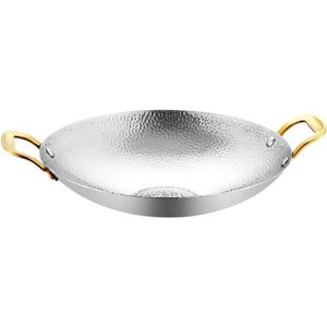 Kichvoe Hammer Texture Dry Pot 11.81 Inch Double Handle Cooking Pan Lightweight Stainless Steel Kitchen Cookware for Korean Bbq and Hot Pot