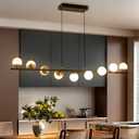 9-Light Modern Linear Chandelier, 43 Inch Black and Gold Globe Pendant Light with Dimmable LED & Adjustable Cord, Mid-Century Sputnik Chandeliers for Kitchen Island & Dining Room