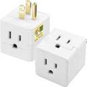 Outlet Splitter 3 Prong,3 Outlet Wall Adapter,Cube Tap Plug Extender,3 Way Wall Outlet Adapter,Multiple Plug Expander,UL Listed,White,2 Pack