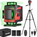 Laser Level with Tripod, 4x360 Green Line Laser Tool with Self-Leveling & Manuel Models, Remote/Touch Control, Rechargeable Battery for Picture Hanging, Tile, Home Renovation (Bag Included)