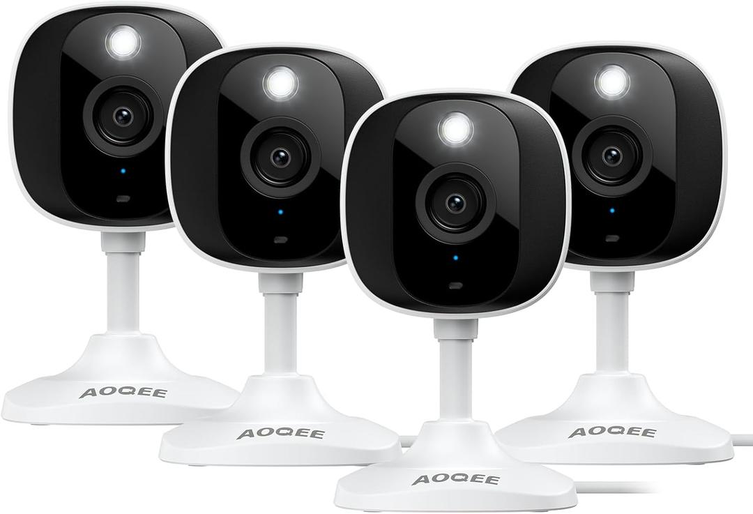 AOQEE 2K Cameras for Home Security-Outdoor/Indoor Camera for Dog/Cat/Pet/Nanny/Baby/Elderly, Color Night Vision, White Light, Siren, 24/7 SD Recordings, Works with Alexa, Plug in (C1-White-4pack-2.4G)