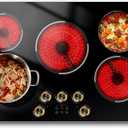 Traenvir 30 Inch Electric Cooktop, 30" Electric Stove 8500W, 5 Burner Ceramic Cook Top Built-in, Knob & Touch Control, Expanded Zone, Child Lock, Pause Function, 220V - 240V Hard Wire, No Plug