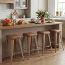 Yongchuang Backless Bar Stools Set of 4, 26" Walnut Brown Metal Barstools