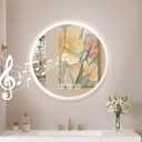 Mirror with Lighting, 50 cm Bathroom Mirror Round with Lighting Bathroom Mirror with Anti-Fog, Bluetooth, 3 Light Colours LED Bathroom Wall Mirror with Touch Switch, Bathroom Mirror with Light
