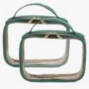 HARFINGTON 2pcs Clear Toiletry Bag PVC Large Waterproof Transparent Makeup Bag with Handle & Zipper for Travel Carry on Airport Airline Christmas Gifts, Green