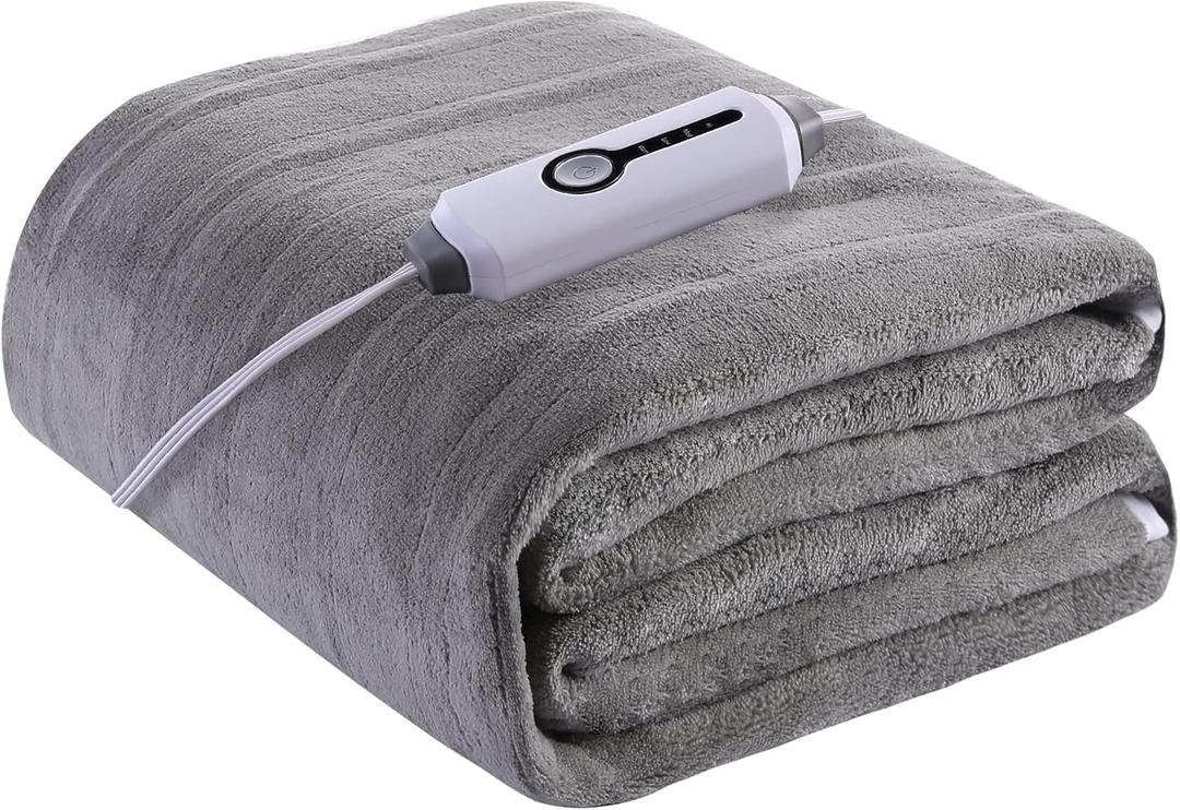 YAKEE Electric Mattress Pad Twin Szie 39''x75'', Soft Colar Fleece with 4 Heating Levels, 10-Hour Auto Shut Off, Fast Heating, Deep Pocket Bed Topper Fit Up to 21", Machine Washable, Grey (Gray)