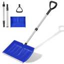 Ergonomic Large Snow Shovel for Driveway: 48-Inch Dual-Lock Knob Anti-Wobble Handle, 16" Plastic Blade w/Metal Edge, Ultra-Light 1.9 lb, Portable Aluminum Shaft, Car, Camping & Emergency