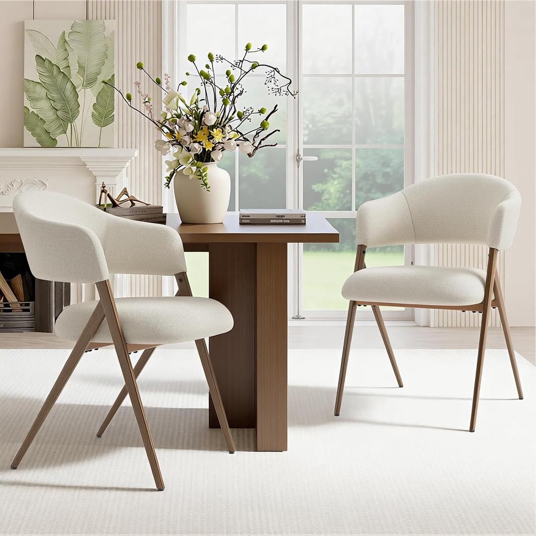 COLAMY Dining Chairs Set of 2, Modern Fabric Upholstered Dining Room Kitchen Side Chairs with Iron Legs, Open Back and Padded Seat, for Living Room/Restaurant/Cafe, Beige