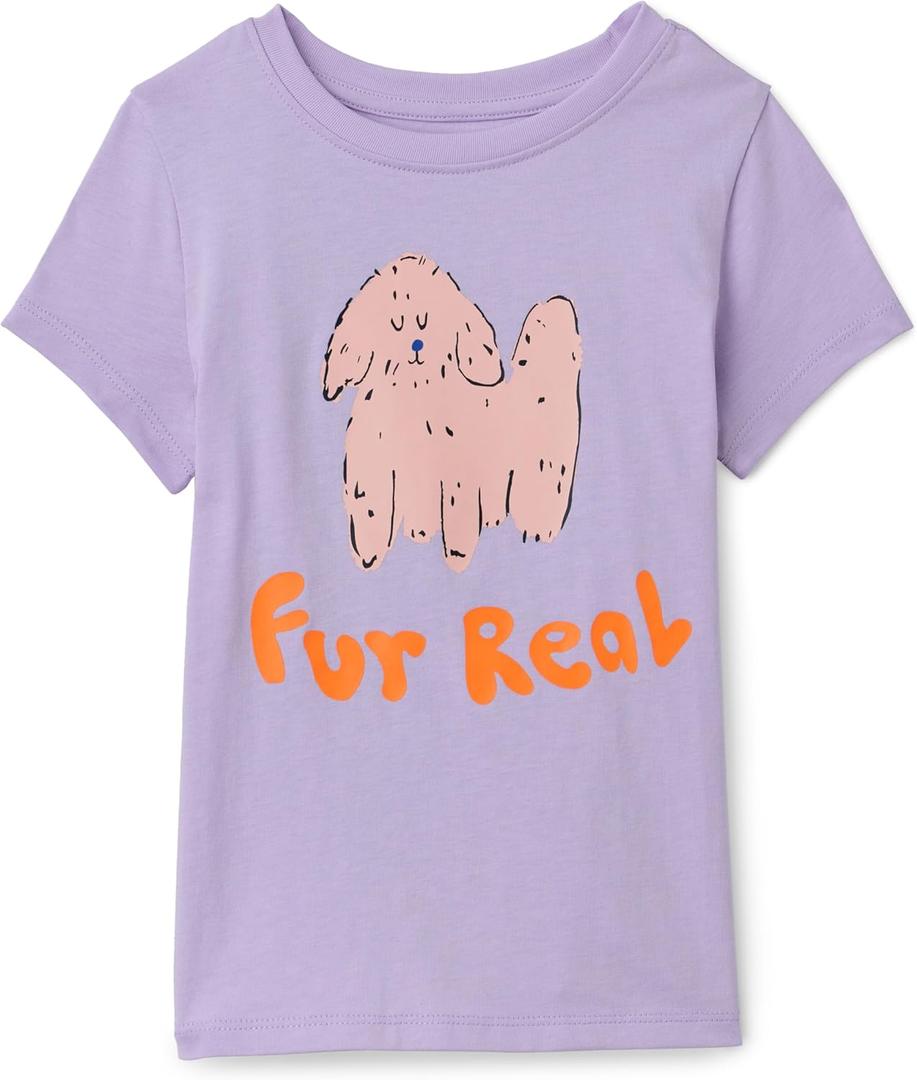 Amazon Essentials Girls and Toddlers' Short-Sleeve T-Shirts (X-Large, Lilac Dog)