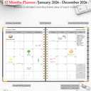 4 x 2026 Planner, Weekly and Monthly Calendar Planner from January 2026 - December 2026, 8.5" x 11" Hardcover Leather Hourly Appointment Book with Tabs, Spiral Daily Planners for College School Work Home, Black (A4)