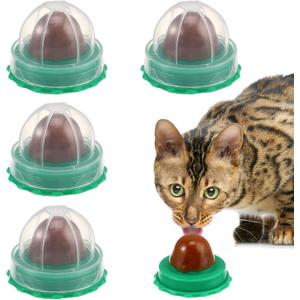 POPETPOP Cat Candy Snacks 5-Pack Lickable Catnip Treat Balls for Cats - Indoor Wall-Mounted Catnip Lollipops Promoting Hydration Urinary & Oral Health - Random Flavors