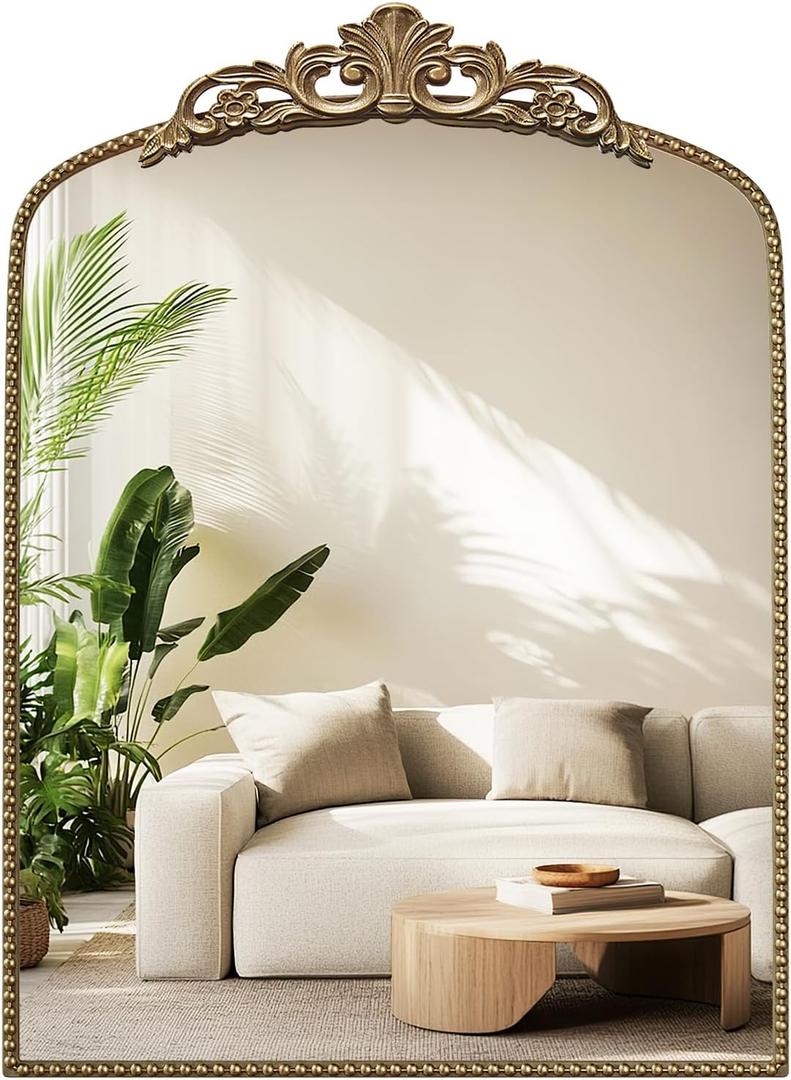 Vintage Gold Mirror, 24"x 32" Antique Gold Arched Wall Bathroom Mirrors