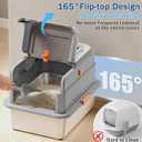 Stainless Steel Cat Litter Box with Lid, Covered Enclosed Kitty Litter Box, Flip Top High Sided Metal Cat Litter Pan with Litter Scoop, Front and Top Entry, Odor Control Leak Proof Easy Clean, Grey
