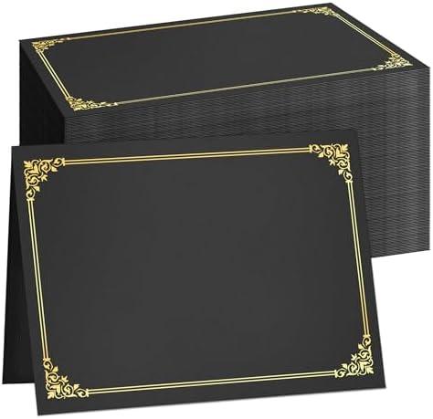 SUNEE Certificate Holders, 100 Packs Black Diploma Holders, Certificate Covers with Gold Foil Border for Letter Size 8.5 x 11 Certificate Paper, Cardstock, Award, Graduation, Documents