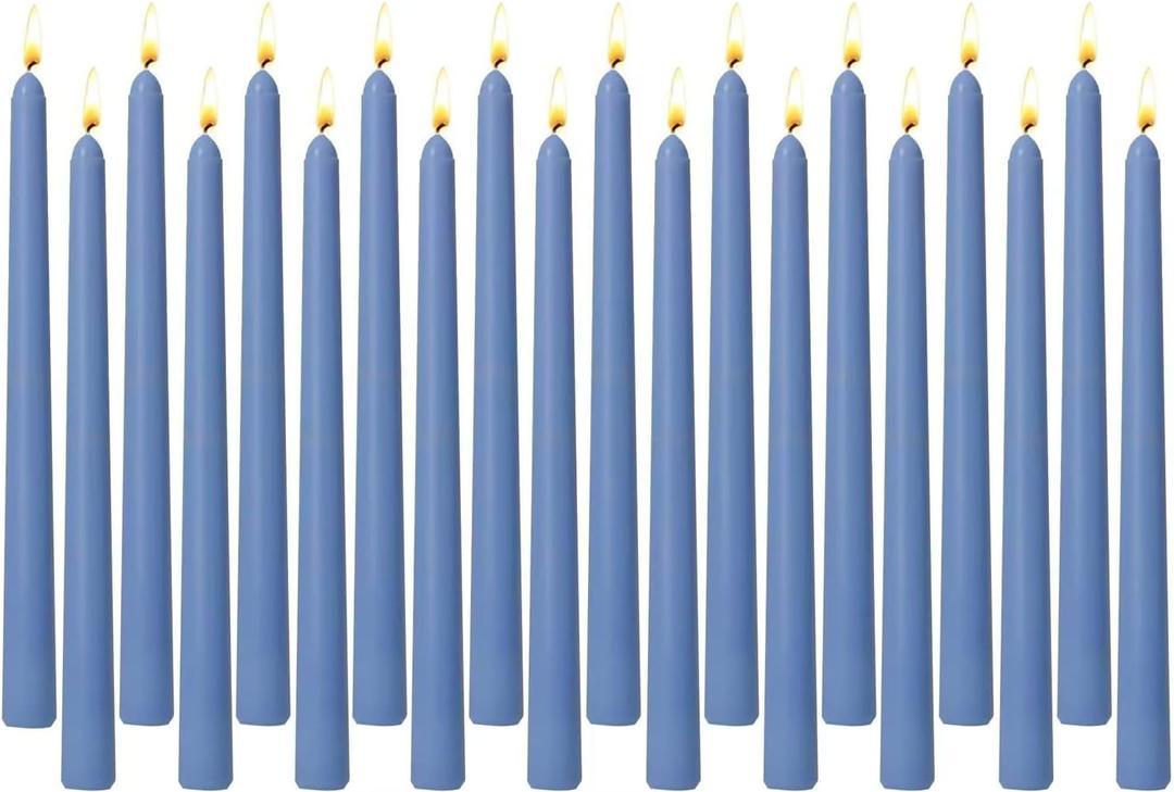 Dusty Blue Taper Candles for Home Decoration, 20 Pack 10 Inch Unscented Dripless Candlesticks for Dinner Party