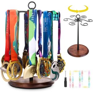 Medal Hanger Display Race Medal Holder 360 Degree Rotating Medal Desk Stand Honor Display Rack Ideal for Sports Marathon Football Soccer Track and Field Running Basketball Swimming 36+ Medals