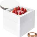10 Pack Cake Boxes,Tall Cake Box with Window, White Bakery Boxes, 12x12x8 Inch Large Baking Boxes with Sticker, Cardboard Cake Box for Multi-Layer Cakes, Cake Decorating Supplies for Gift Giving