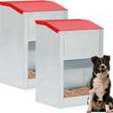 2 Pcs 25 Lbs Large Automatic Dog Feeders with Handle Acrylic Panel Galvanized Gravity Feeder Outdoor Hanging for Doggie Breed Dog Food Dispenser Container(Red)