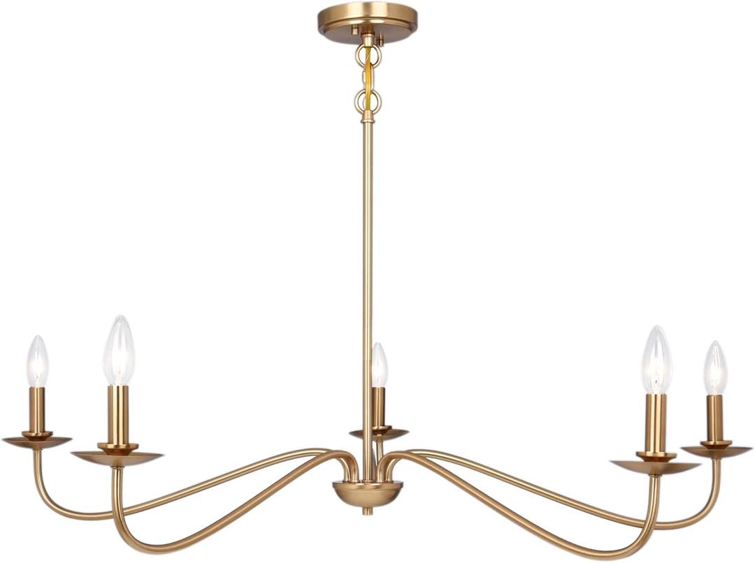 Modern Chandelier, 5 Lights Chandelier for Dining Room, Gold Chandelier Light Fixture Adjustable Height, Farmhouse Candle Chandeliers Light Fixture for Dining Room Entryway Foyer Kitchen Island