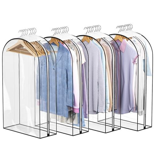Liuoud Clear Garment Bags for Hanging Clothes Gusseted, Suit Bags for Closet Storage, Hanging Plastic Clothes Cover for Coat, Dress, Fur, Shirt, 3 Pack, ” Long