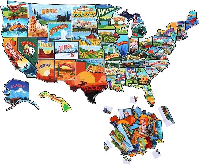 Xuhal 50 Pcs United States Map Fridge Magnets USA Souvenirs Us Individual State & Province Refrigerator Magnets Set for Travel Gift Destination of States Visited(Elegant,Become A Map)