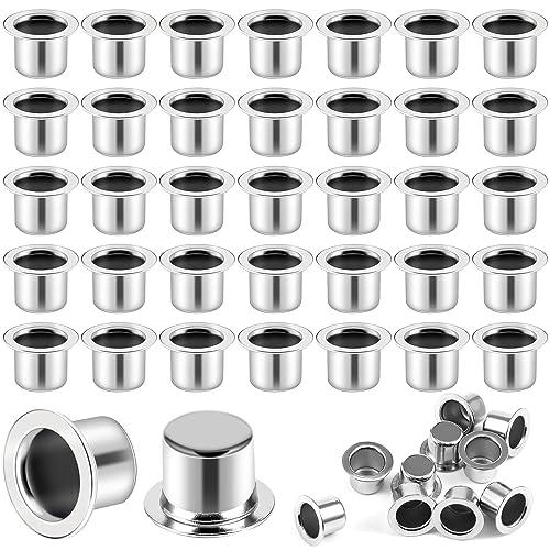 Sliner 100 Pack Silver Hanukkah Metal Candle Holders with Round Flat Base Use with Menorah Candelabra Cups Reusable Protectors for Party Lamp or Candle Making Decor