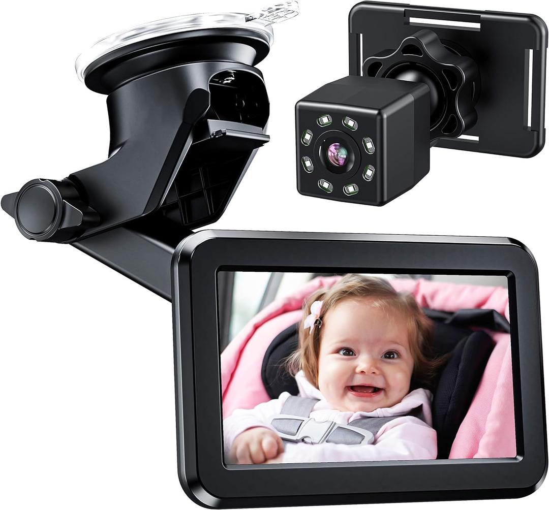 Itomoro Baby Car Mirror, Back Seat Baby Car Camera with HD Night Vision Function Display, Reusable Sucker Bracket, Wide View, 12V Cigarette Lighter, Easily Observe The Babys Move