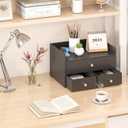 Bamboo Desk Organizer with Drawers Wooden Desktop Storage Drawers for Bills Office Supplies Kitchen Utensils Organizing Tool for Home Classroom Organization No Assembly (Black, 3 Drawers)