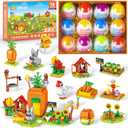 Easter Gifts Building Set for Kids -12-in-1 Bunny Carrot House Building Toy with Prefilled Eggs, Fun Easter Basket Stuffer & Decorations for Boys & Girls 6+, Rabbit Farm Life with Hen, Sheep, Flower