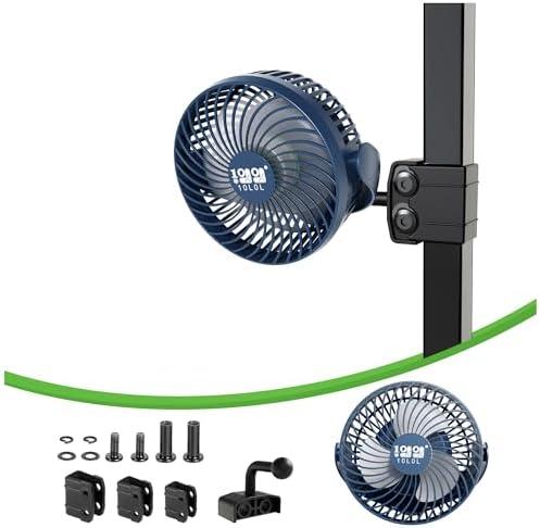 10L0L Universal Golf Cart Fan Fits Yamaha/EZGO/Club Car, Fixed Bracket 360°Degree Rotational Fan, 3 Speed Adjustment, Support for Reverse Charging and Emergency Lighting-Blue