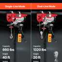 VEVOR Electric Hoist, 1320 lbs 120V Electric Winch with 328 ft Wireless & 14 ft Wired Remote Control, 40 ft Single Cable Lifting Height, Single/Double Slings, Lift Hoist for Garage Warehouse Factory