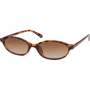Retro Oval Cat Eye Sunglasses for Women Y2k Trendy Narrow Sunnies Designer Sun Glasses AR82253 (A3 Tortoise/Gradient Brown)