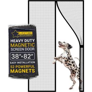 Flux Phenom Magnetic Screen Door 38"x82"  2025 Model, 52 Powerful Magnets, Upgraded Mesh, Easy Install, Self-Sealing, Pet Tested, Tie Backs, Screen Door Mesh to Keep Bugs Out