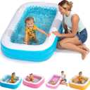 2-in-1 Inflatable Kiddie Pool, 65"x39"x10" (5'5") Soft Cushioned Floor, Handles, Drain, Shallow Rectangular Blowup Swimming Pool for Kids Age 2+ Toddler Ball Pit, Small Adult Backyard Tanning Pool (Summer Blue)