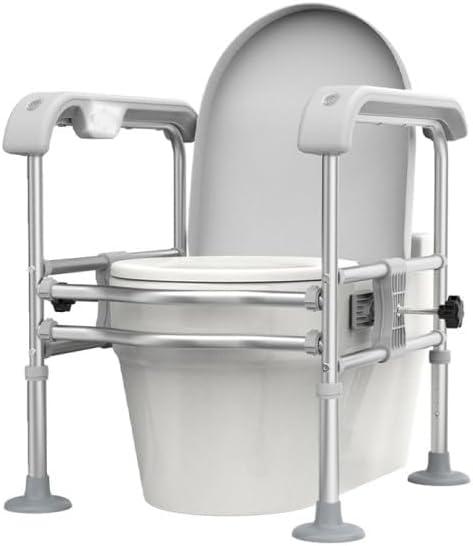 Toilet Safety Rail for Seniors with Sensor Light - Heavy Duty 300 Lbs, Universal Fit, Non-Slip Standing Aid, Included Storage Bag (Grey)