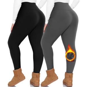 NEW YOUNG 2 Pack Plus Size Fleece Lined Leggings Women-1X-4X High Waist Winter Tummy Control Thermal Warm Yoga Pants (3X-Large, Black,grey)