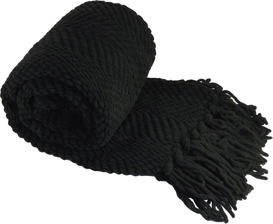 Home Soft Things Black Throw Blanket Knitted Tweed Throw 50'' x 60'', Raven, Super Soft Cozy Warm Comfortable Breathable Throw for Living Room Chair Couch Bed Sofa Bedroom Home Dcor